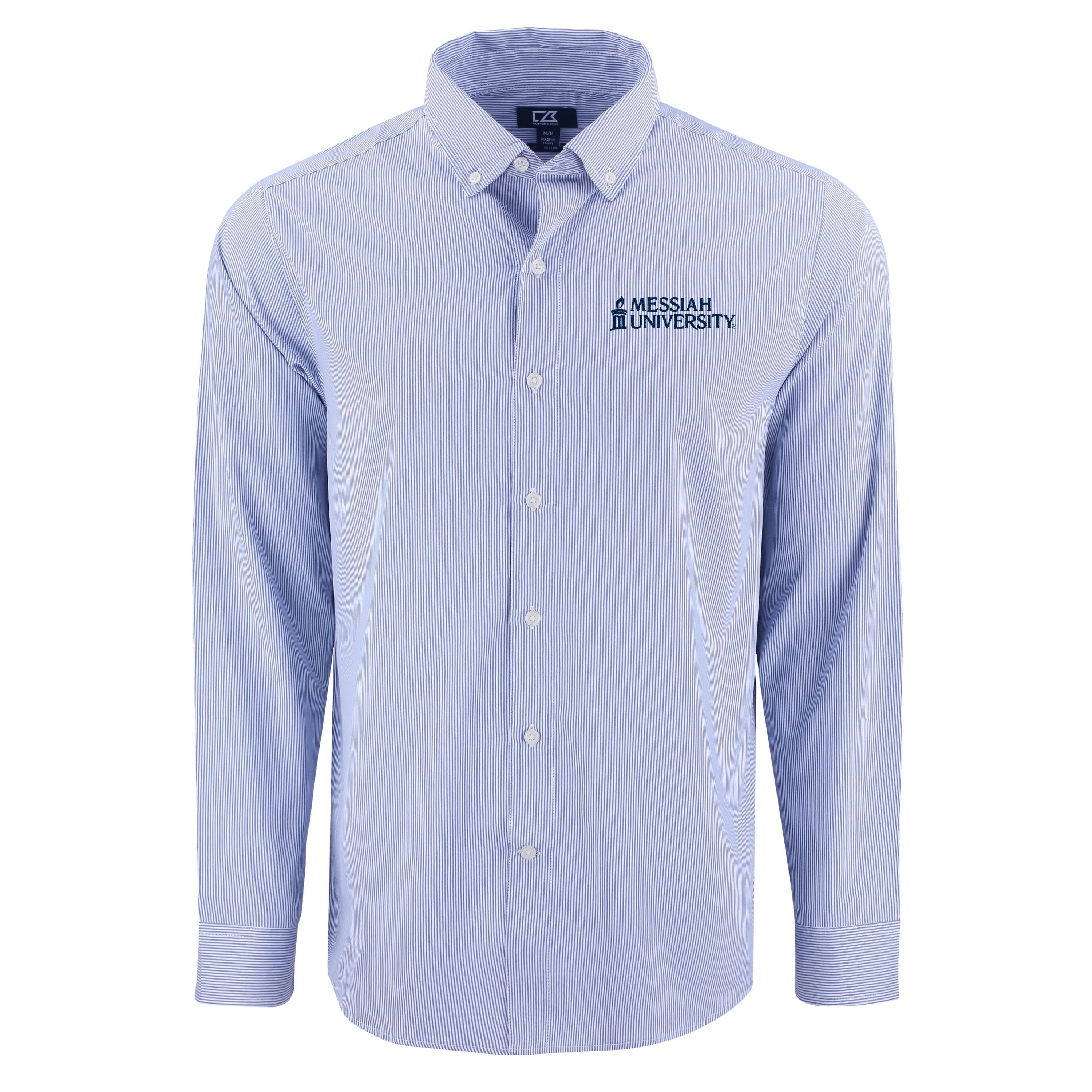 Skyline Eco Pinstripe Big & Tall Long Sleeve Dress Shirt | Tour Blue/White