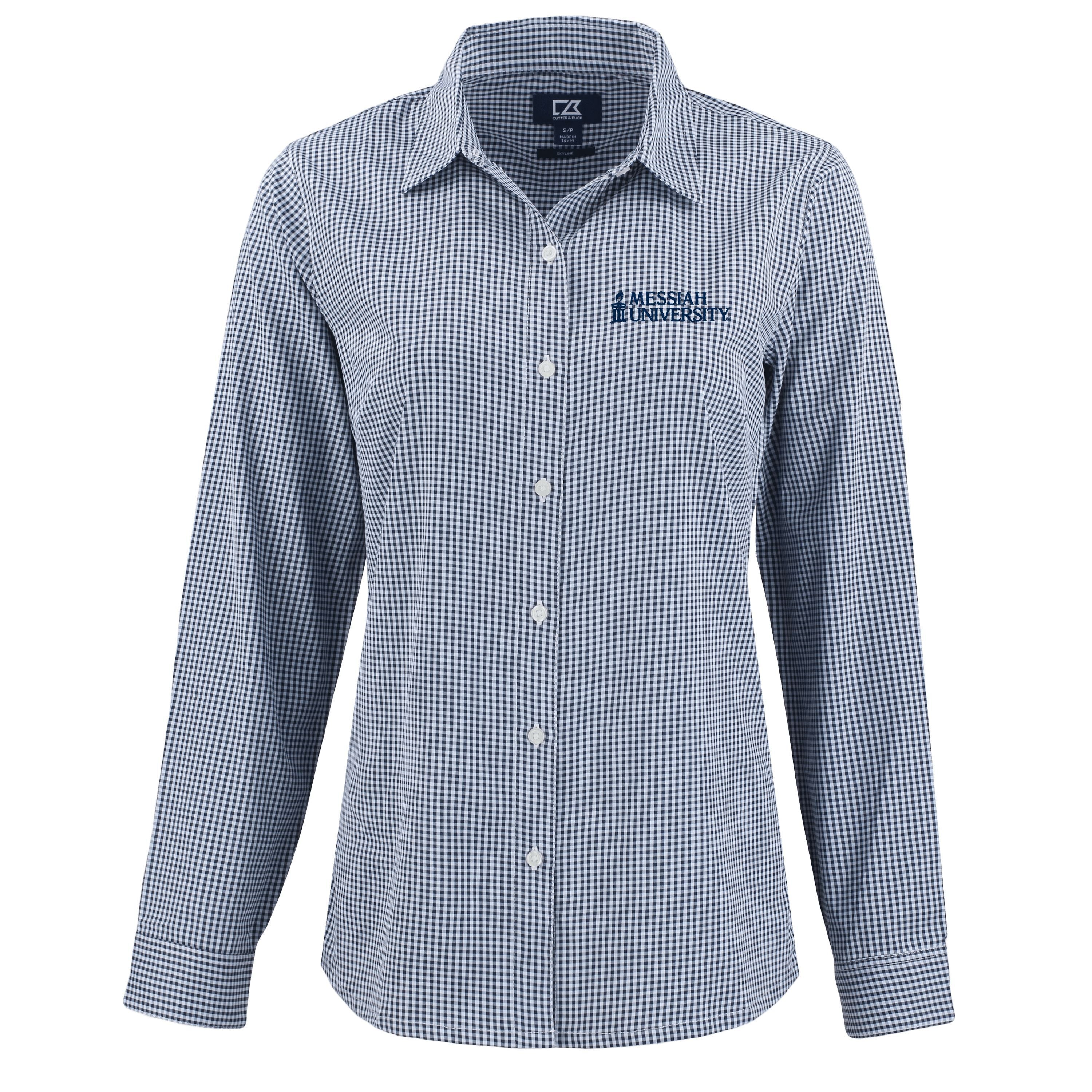 Skyline Eco Gingham Womens Long Sleeve Dress Shirt | Navy/White