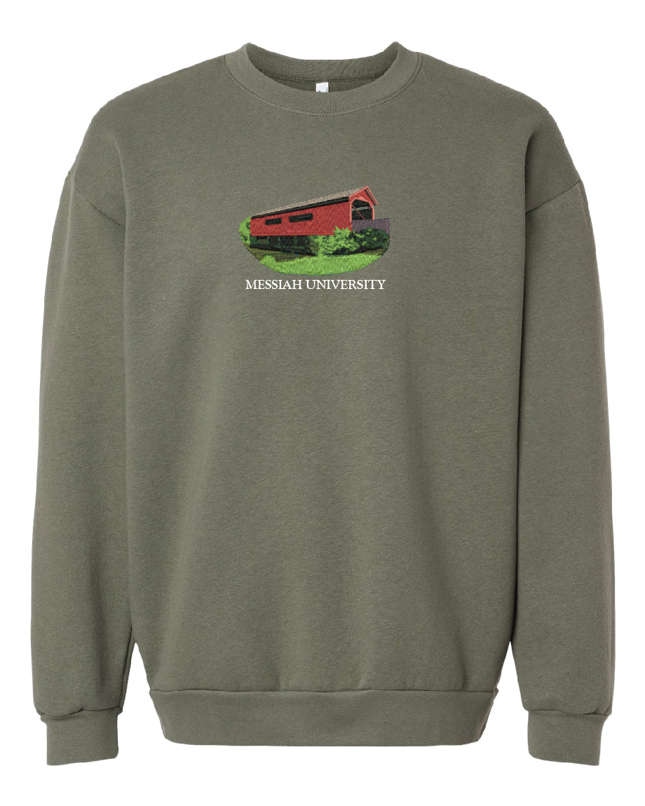 Lt. Olive Covered Bridge Embroidered Crewneck Sweatshirt