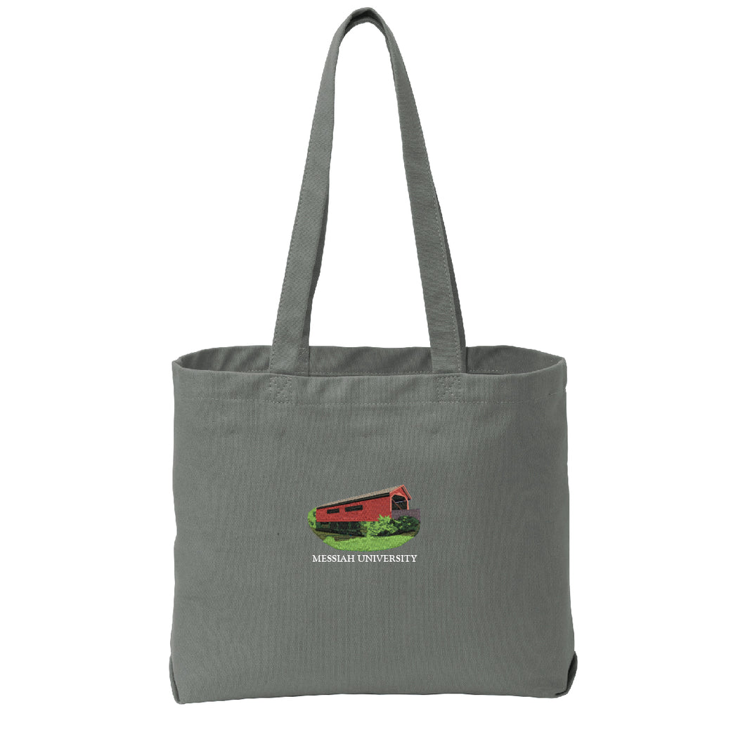 Pewter Covered Bridge Canvas Washed Beach Tote Bag