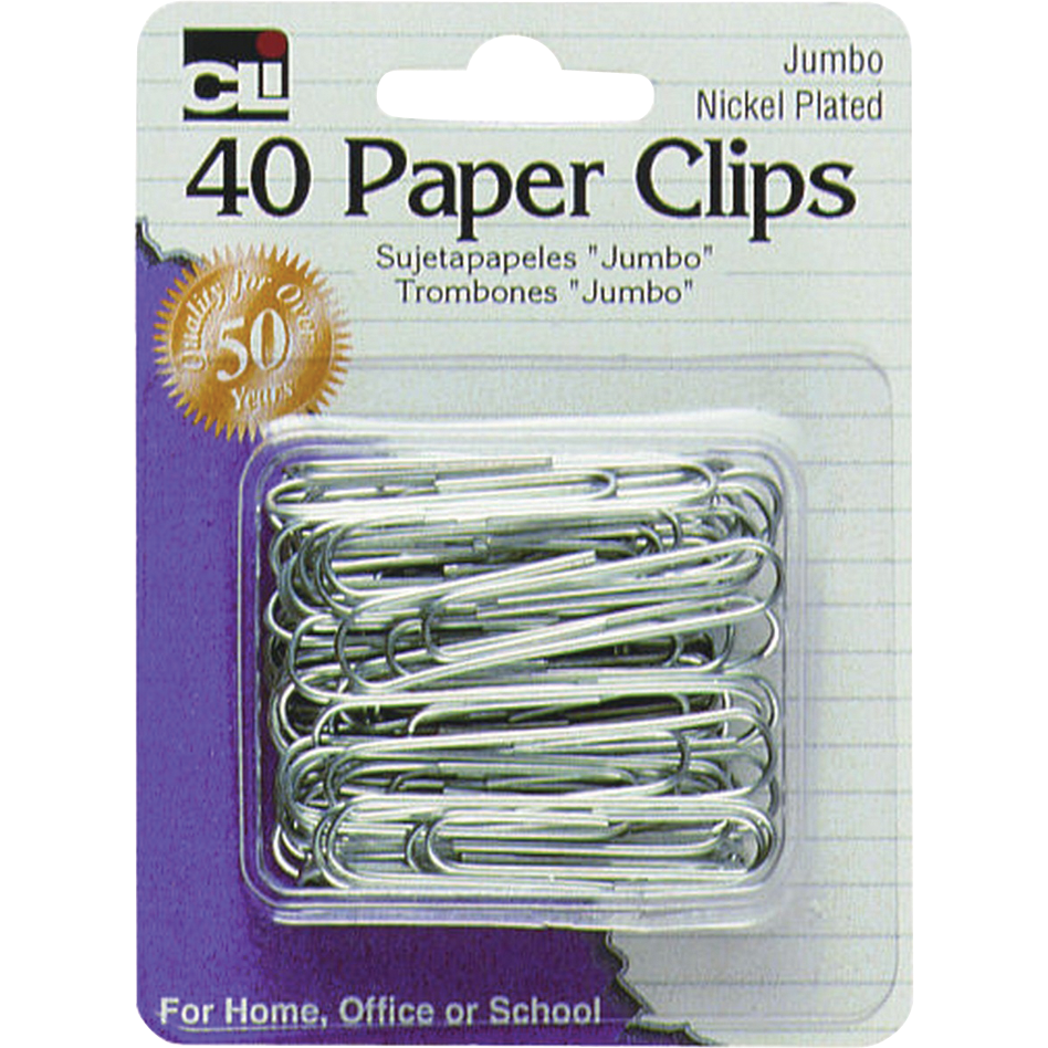 Paper Clips Nickel Plated Asst Jumbo 40Pk
