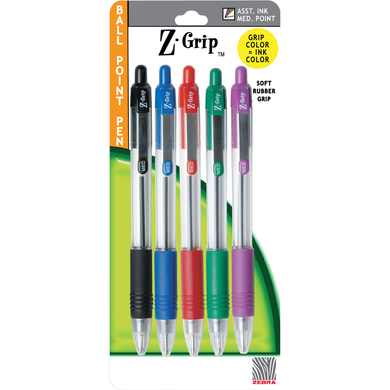 Pen-Z Grip Flight Ballpoint Pen Asst. 5 Pk