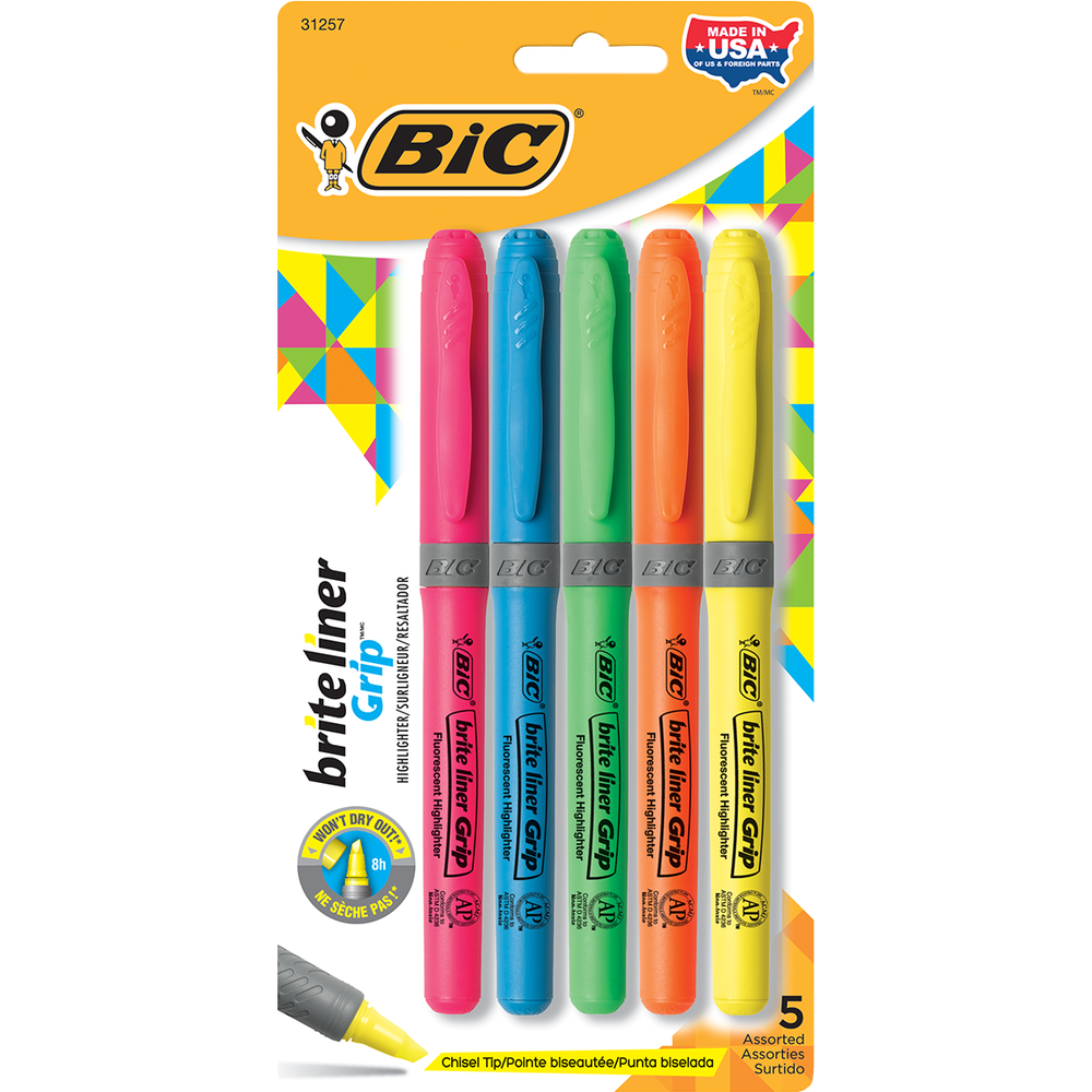 Brite Liner Grip Pen Style Highlighter Chisel 5pk