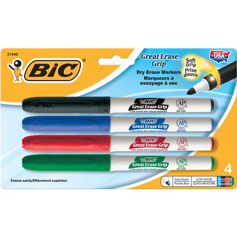 Bic Great Erase Grip Dry Erase Marker Fine 4pk