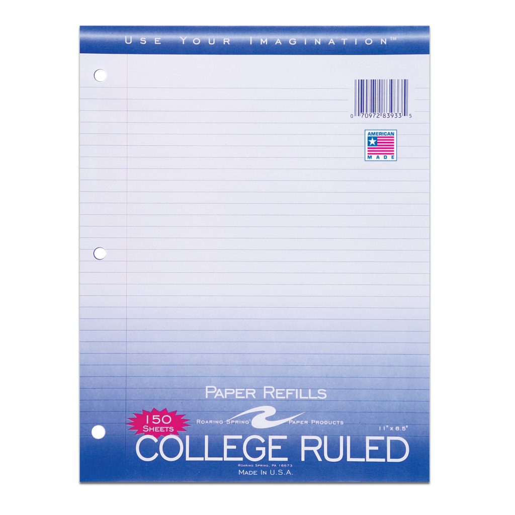 Filler Paper 8.5"x11" College Ruled w/Margin