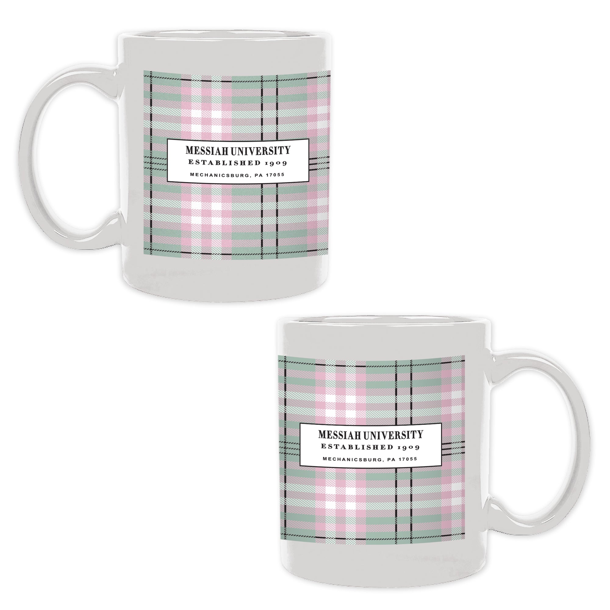 Liberty Café Mug | Pink/Green Plaid Design