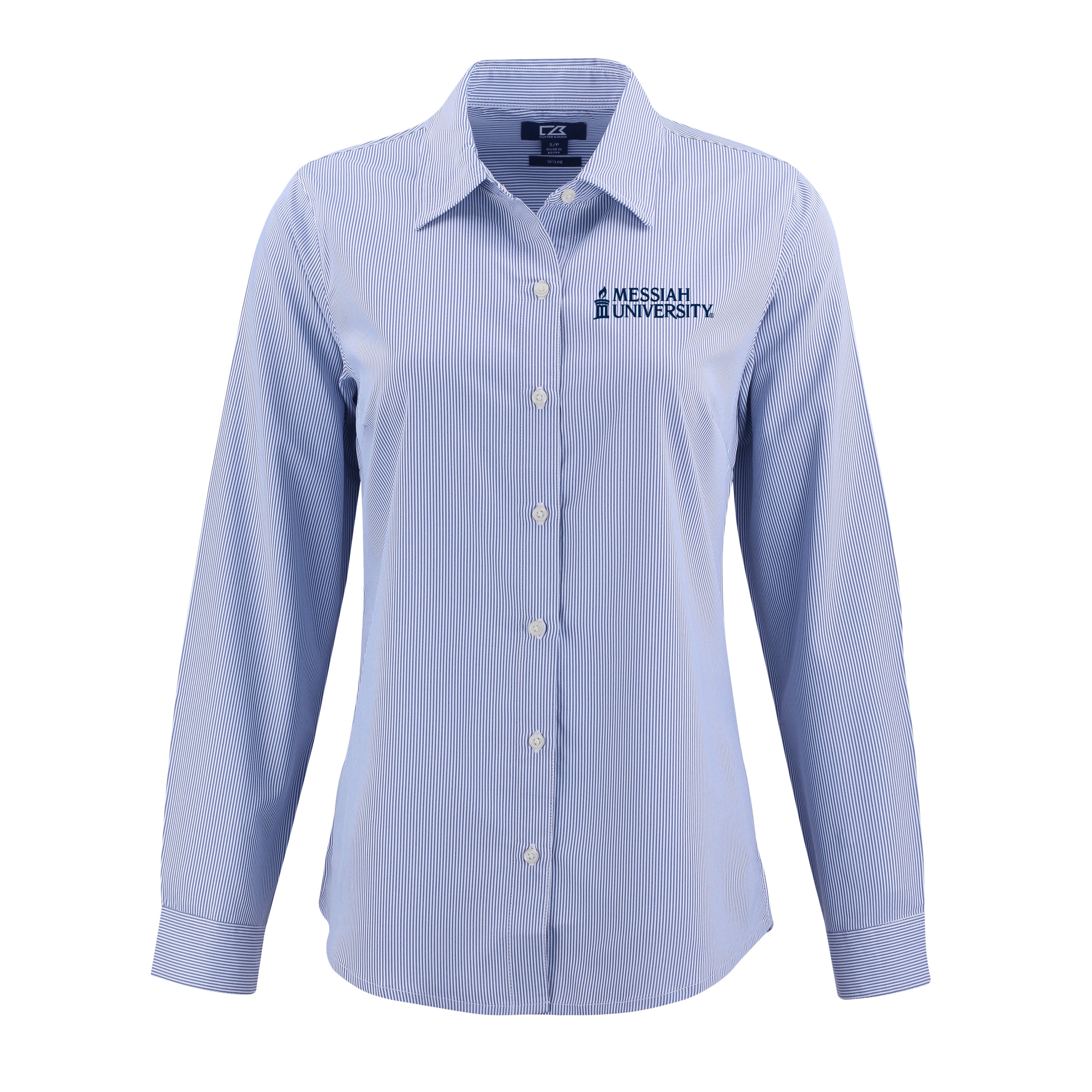 Skyline Eco Pinstripe Womens Long Sleeve Dress Shirt | Tour Blue/White