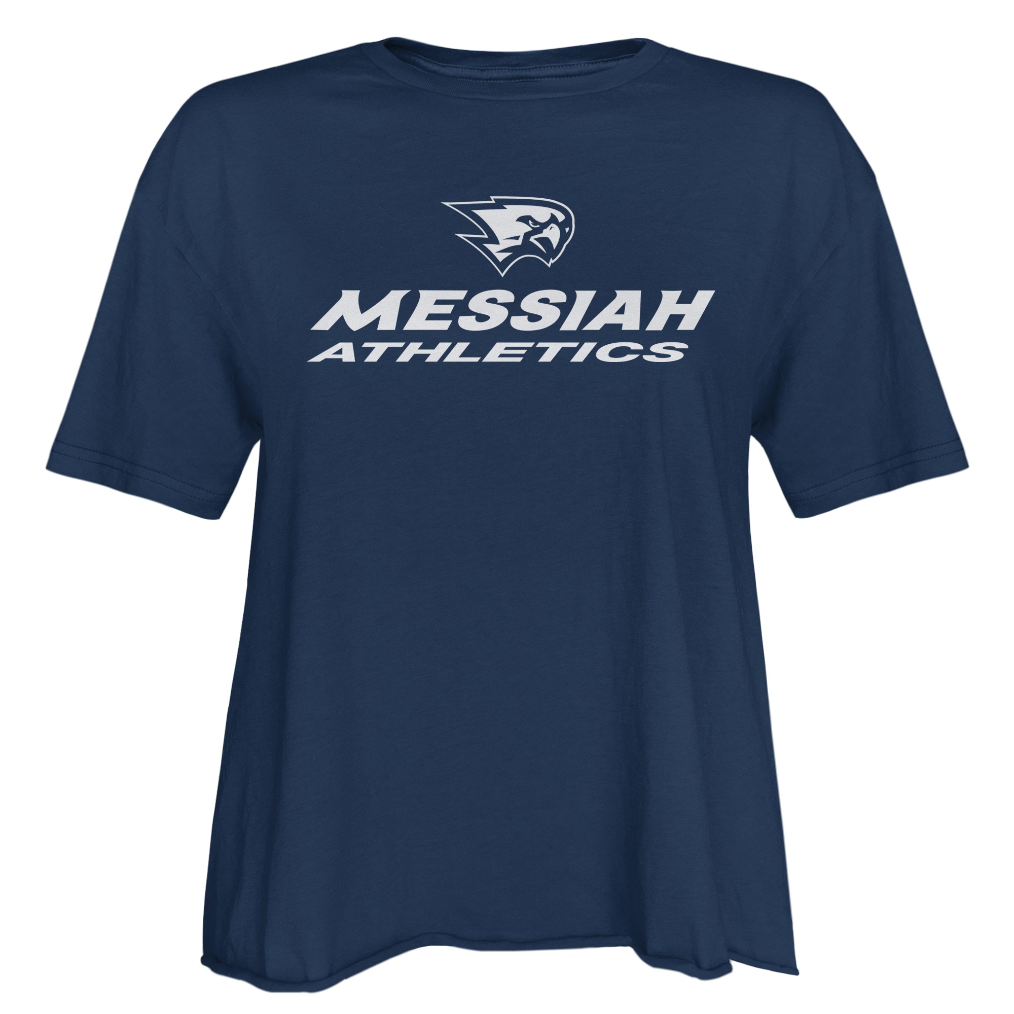 Ladies Short Sleeve Cutoff Cotton Tee | Navy