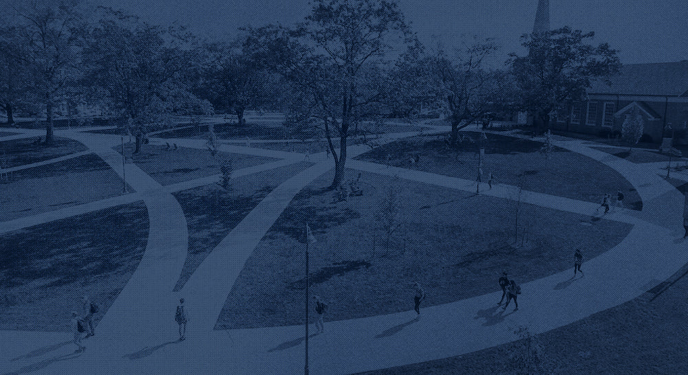 Aerial view of campus with a blue overlay
