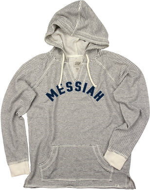 Ladies Striped French Terry V-Neck Hoodie, Bone/Cinder (F22)