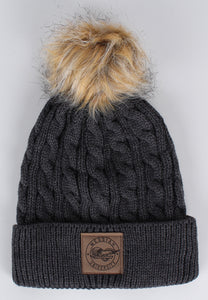 Knit Winter Hat With Fur Pom, Charcoal