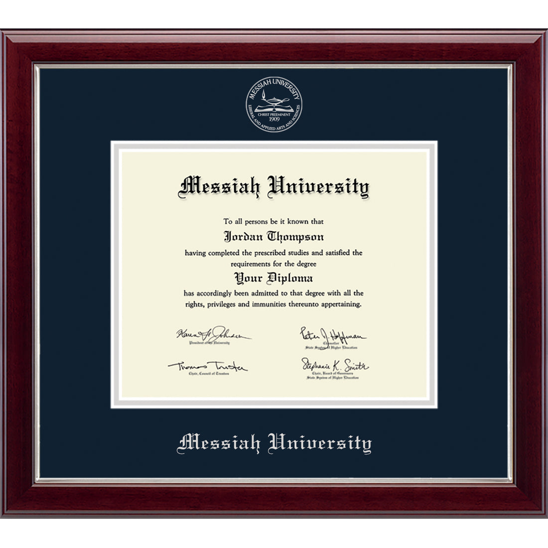 Church Hill Graduation Embossed Diploma Frame | Navy Matte/Silver Emboss