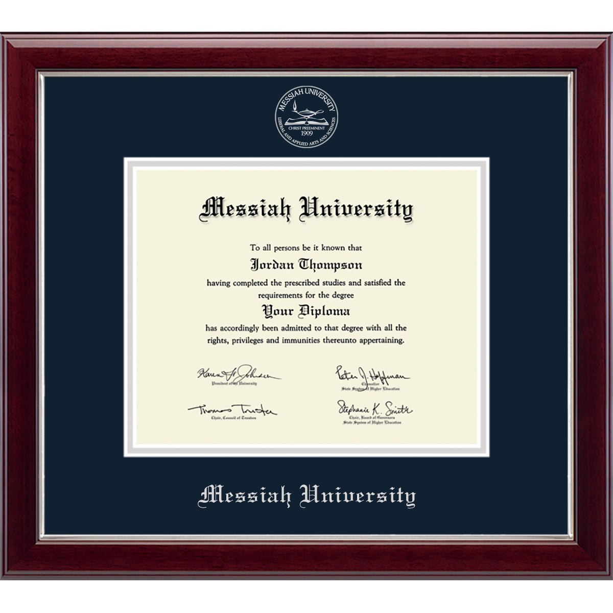Church Hill Graduation Embossed Diploma Frame | Navy Matte/Silver Emboss